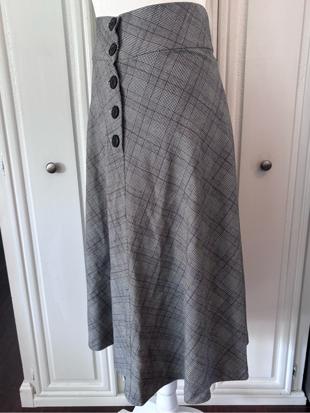 Zara Trafaluc Grey Plaid A-Line Skirt with Front Buttons sz S - Picture 6 of 12